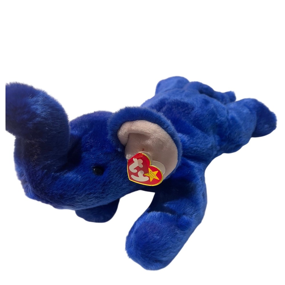 Ty Beanie Buddies Peanut the Elephant Royal Blue Plush Stuffed Animal 1998 12"